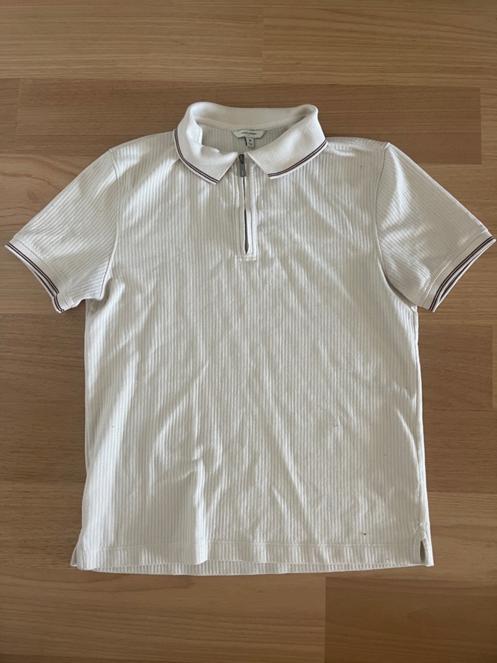 Banana Republic White Ribbed Zip Polo with Contrast Trim